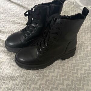 Call It Spring Black Lace-Up Combat Boots with Side Zipper